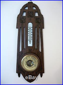 Antique Dutch Temperature Barometer Gauge Oak 1930's