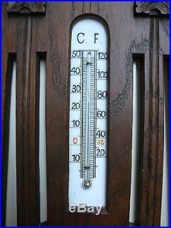 Antique Dutch Temperature Barometer Gauge Oak 1930's