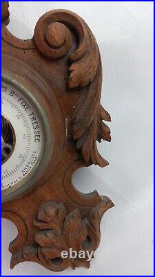 Antique E. H. Paris Guilleret St. Martin Carved Wood Weather Station Barometer
