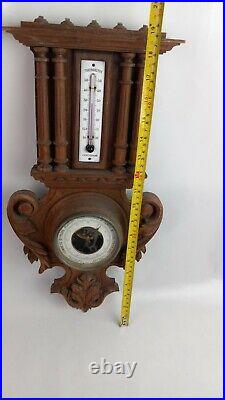 Antique E. H. Paris Guilleret St. Martin Carved Wood Weather Station Barometer