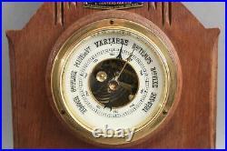 Antique Early 20thC Dutch Carved Wood Oak Frame Barometer Thermometer, Working