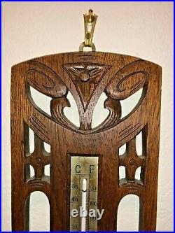 Antique Eastlake Deco German Wood Carved Lufft Barometer Thermometer Wall Banjo