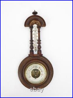 Antique Edwardian Carved Walnut Banjo Barometer 19.5