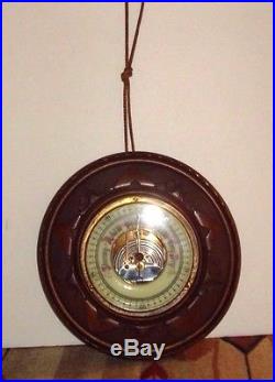 Antique Edwardian Porcelain Hand Carved Oak Hanging Barometer Glasgow WOW