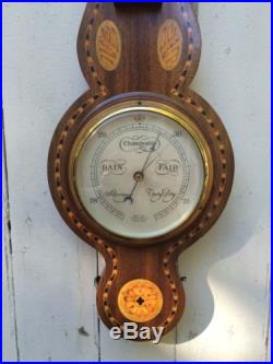 Antique Edwardian Selsi English Banjo Style Barometer Marquetry Inlay