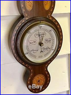 Antique Edwardian Selsi English Banjo Style Barometer Marquetry Inlay