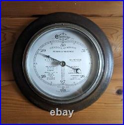 Antique English Aneroid Barometer Wood And Glass 8 Inches Diameter