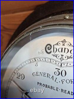 Antique English Aneroid Barometer Wood And Glass 8 Inches Diameter