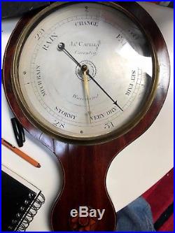 Antique English Banjo Wheel Barometer Thermometer Inlaid Mahogany ALL WORKING