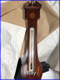 Antique English Banjo Wheel Barometer Thermometer Inlaid Mahogany ALL WORKING