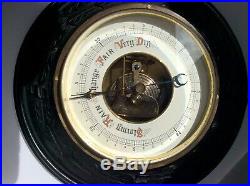 Antique English Black Forest Barometer Round Wood Frame