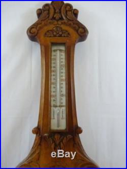 Antique English Carved Oak Barometer