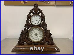 Antique English Hand Carved Aneroid Clock & Barometer Pastorelli and Rapkin