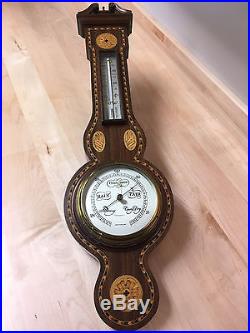 Antique English Mahogany Inlaid Banjo Barometer / Weather Station