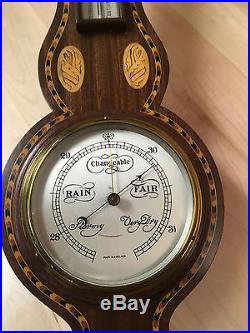 Antique English Mahogany Inlaid Banjo Barometer / Weather Station