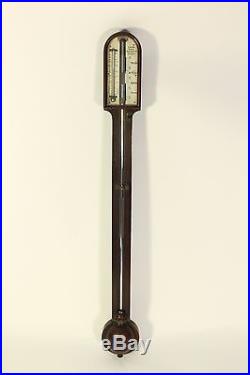 Antique English Mahogany Wood Stick Barometer Thermometer Lund Maker London