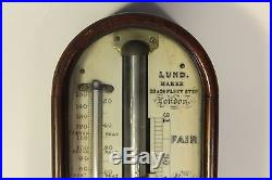 Antique English Mahogany Wood Stick Barometer Thermometer Lund Maker London