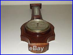 Antique English Mahogany with Maple Inlay Banjo Wall Barometer Thermometer England