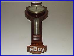 Antique English Mahogany with Maple Inlay Banjo Wall Barometer Thermometer England