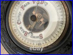 Antique English Rain Gauge Barometer Carved Wood Frame 7.5 Diameter