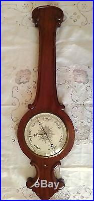Antique English Victorian Barometer thermometer, wood encased, 37 inch