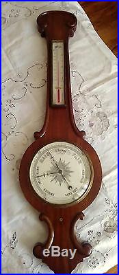 Antique English Victorian Barometer thermometer, wood encased, 37 inch