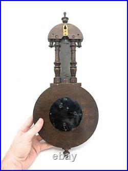 Antique English Victorian Eastlake Carved Oak Aneroid Wall Barometer Thermometer