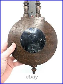 Antique English Victorian Eastlake Carved Oak Aneroid Wall Barometer Thermometer