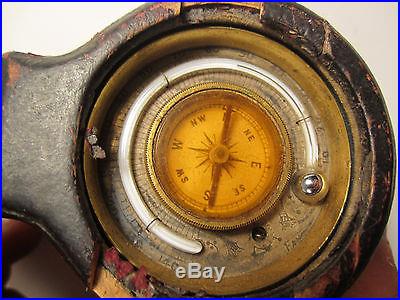 Antique English combination pocket barometer thermometer compass