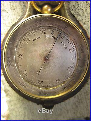 Antique English combination pocket barometer thermometer compass