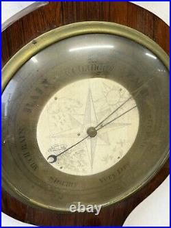 Antique English rosewood banjo barometer Harris east Dereham Bone inlay unusual