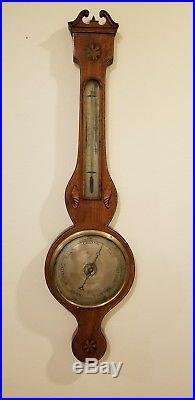 Antique Englsh Mahogany Barometer Shell Inlay Ca 1820-1840 J Silve Plymouth Eng
