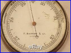 Antique F. DARTON, LONDON Gentlemen's Gilt Brass Cased Pocket Aneroid Barometer