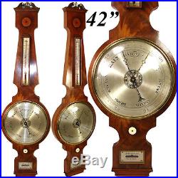 Antique F. Stoppani Marquetry Inlaid 42 Banjo Style Wall Barometer, Maker Mark