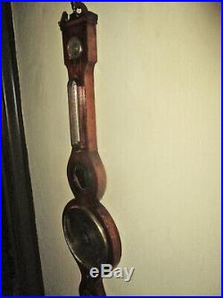 Antique Federal Mahogany Wall Barometer and Thermometer