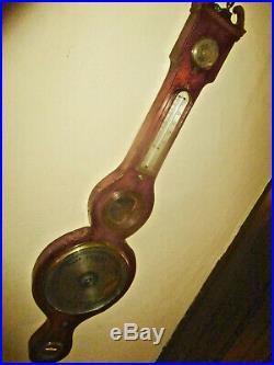 Antique Federal Mahogany Wall Barometer and Thermometer