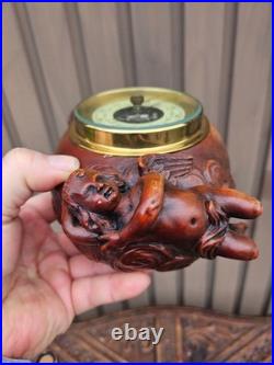 Antique Flanders Wood 1922 dated angel barometer signed