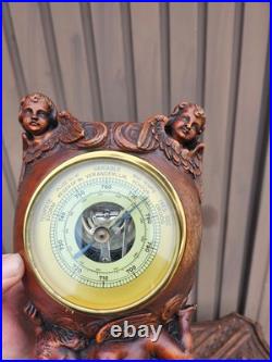 Antique Flanders Wood 1922 dated angel barometer signed