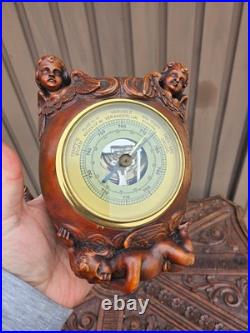 Antique Flanders Wood 1922 dated angel barometer signed