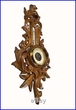 Antique Flower and Leaf Carved Barometer / Thermometer, Dutch