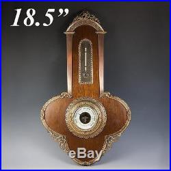 Antique French 18.5 Tall Wall Barometer, Empire Style Wood & Dore Bronze Case