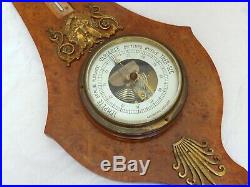 Antique French 23 Barometer & Thermometer Rosewood Bronze Profile Empire 1900