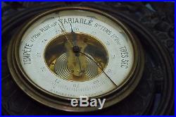 Antique French Aneroid Barometer Set In Cast Iron Ornate Frame