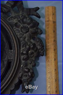Antique French Aneroid Barometer Set In Cast Iron Ornate Frame