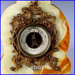 Antique French Aneroid Barometer Tabletop with Alabaster Housing