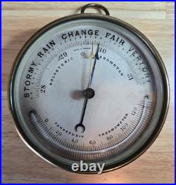 Antique French Aneroid Barometer with Thermometer Solid Brass Early 1900s