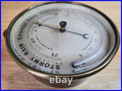 Antique French Aneroid Barometer with Thermometer Solid Brass Early 1900s