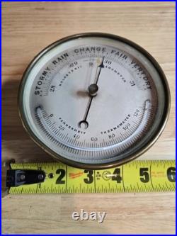 Antique French Aneroid Barometer with Thermometer Solid Brass Early 1900s