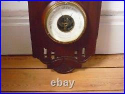 Antique French Art Deco Carved Wood Wall Barometer Thermometer Mahogany Wood