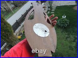 Antique French Barometer & Thermometer. Carved Wood Lyre Shape. 1920s-30s